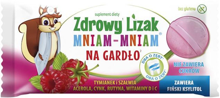 LIZAK O SMAKU MALINOWYM NA GARDŁO BEZGLUTENOWY 6 g - MNIAM MNIAM STARPHARMA