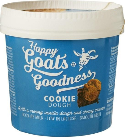 LODY O SMAKU KARMELOWYM Z KAWAŁKAMI CIASTEK I BROWNIE (Z KOZIEGO MLEKA) BIO 200 ml - HAPPY GOATS GOODNESS