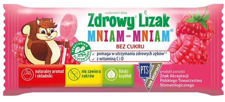 LIZAK O SMAKU MALINOWYM Z WITAMINĄ D I C BEZGLUTENOWY 6 g - STARPHARMA
