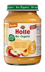 JABŁKO - BRZOSKWINIA BEZ DODATKU CUKRÓW BEZGLUTENOWE OD 5 MIESIĄCA DEMETER BIO 190 g (SŁOIK) - HOLLE