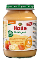 JABŁKO - BANAN - MORELA BEZ DODATKU CUKRÓW BEZGLUTENOWE OD 6 MIESIĄCA DEMETER BIO 190 g (SŁOIK) - HOLLE