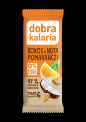 BATON DAKTYLOWY KOKOS & NUTA POMARAŃCZY BEZ DODATKU CUKRÓW 35 g