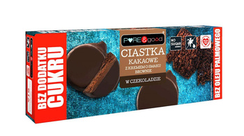 CIASTKA KAKAOWE Z KREMEM O SMAKU BROWNIE W CZEKOLADZIE DESEROWEJ BEZ DODATKU CUKRU 128 g - PURE&GOOD