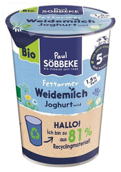 JOGURT NATURALNY (1,5 % TŁUSZCZU W MLEKU) BIO 500 g - SOBBEKE