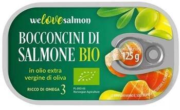 KAWAŁKI ŁOSOSIA W OLIWIE Z OLIWEK EXTRA VIRIGN BIO 125 g - WE LOVE SALMON