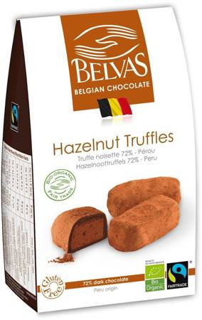 BELGIJSKIE CZEKOLADKI TRUFLE Z ORZECHAMI LASKOWYMI FAIR TRADE BEZGLUTENOWE BIO 100 g - BELVAS