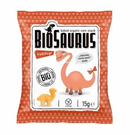 CHRUPKI KUKURYDZIANE DINOZAURY O SMAKU KETCHUPOWYM BEZGL. BIO 15 g - BIOSAURUS