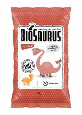 CHRUPKI KUKURYDZIANE DINOZAURY O SMAKU KETCHUPOWYM BEZGL. BIO 50 g - BIOSAURUS