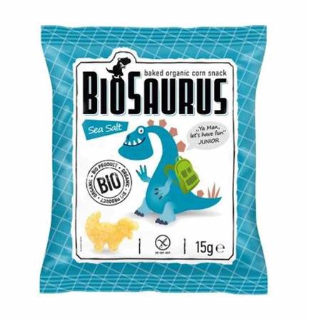 CHRUPKI KUKURYDZIANE DINOZAURY Z SOLĄ MORSKĄ BEZGL. BIO 15 g - BIOSAURUS