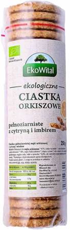 CIASTKA ORKISZOWE PEŁNOZIARNISTE Z CYTRYNĄ ORAZ IMBIREM BIO 250 g - EKOWITAL