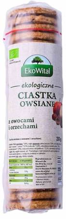 CIASTKA OWSIANE Z OWOCAMI I ORZECHAMI BIO 250 g - EKOWITAL