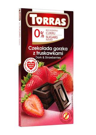 CZEKOLADA GORZKA Z TRUSKAWKAMI BEZ DODATKU CUKRU BEZGLUTENOWA 75 g - TORRAS