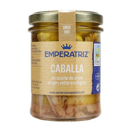 EMPERATRIZ  - MAKRELA FILETY W BIO OLIWIE Z OLIWEK EXTRA VIRGIN 190 g (125 g) (SŁOIK)