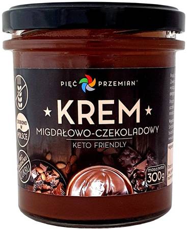 KREM MIGDAŁOWO - CZEKOLADOWY BEZ DODATKU CUKRÓW BEZGLUTENOWY (KETO) 300 g - PIĘĆ PRZEMIAN