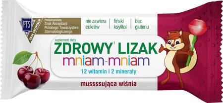 LIZAK KULKA O SMAKU MUSUJĄCEJ WIŚNI Z WITAMINAMI I MINERAŁAMI BEZGLUTENOWY 6 g - MNIAM MNIAM STARPHARMA (WYPRZEDAŻ. Termin przydatności: 01.11.2024)