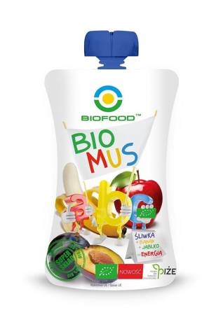 MUS ŚLIWKOWO - BANANOWO - JABŁKOWY BEZGLUTENOWY BIO 90 g - BIO FOOD