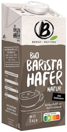 NAPÓJ OWSIANO - SOJOWY BARISTA BEZ DODATKU CUKRÓW BIO 1 L - BERIEF