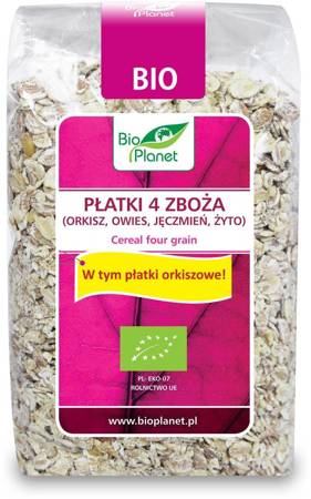 PŁATKI 4 ZBOŻA (ORKISZ, OWIES, JĘCZMIEŃ, ŻYTO) BIO 300 g - BIO PLANET