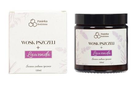 ŚWIECA ZAPACHOWA Z WOSKU PSZCZELEGO LAWENDA 120 ml - PASIEKA RODZINNA